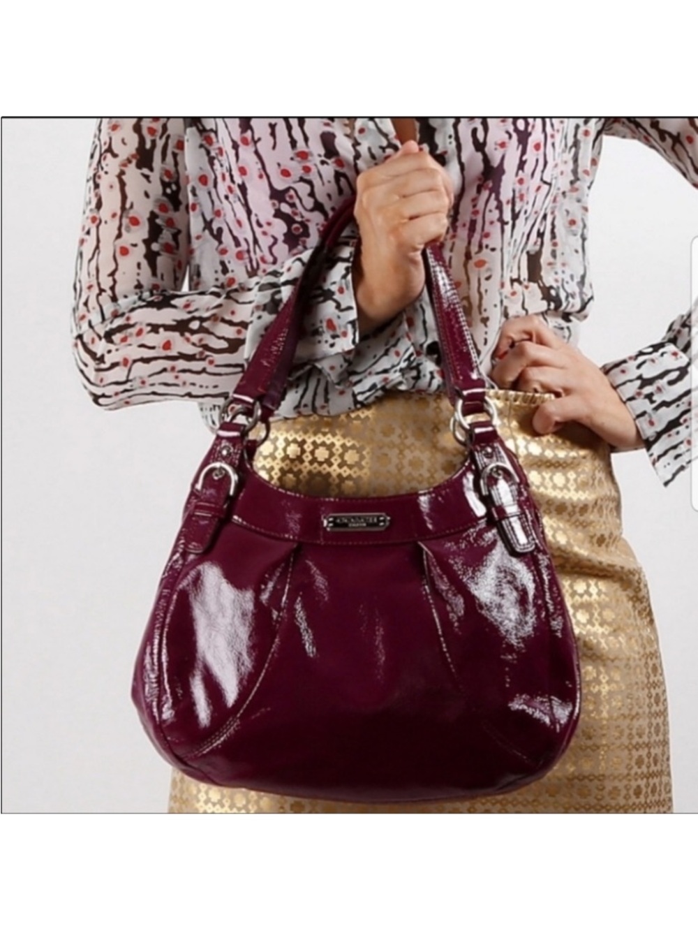 NWOT Coach soho fuchsia, plum pattern, leather shoulder bag F19705 - Picture 2 of 14